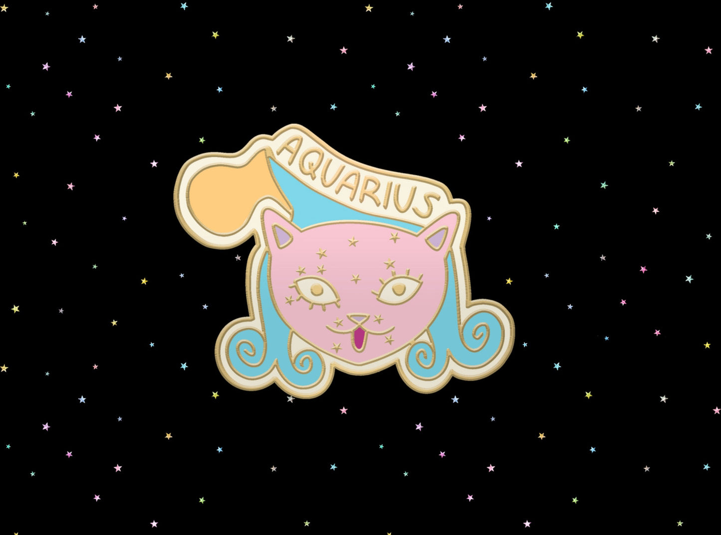 Aquarius Cat Zodiac Enamel Pin | Astrology Brooch for Aquarius Lovers