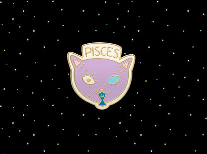 Pisces Cat Zodiac Enamel Pin | Lovely Star Sign Brooch for Pisces Fans