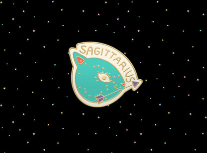 Sagittarius Cat Zodiac Enamel Pin | Adorable Star Sign Brooch for Sagittarians