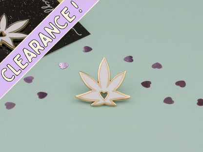 White Weed Heart Enamel Pin | Cute Stoner Accessory and 420 Gift