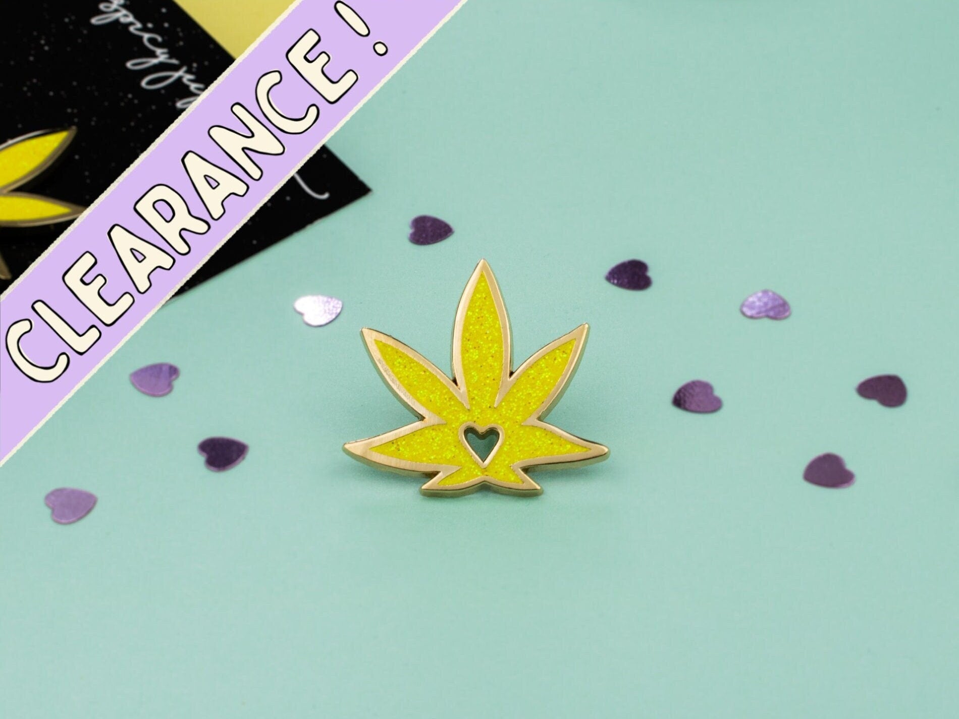 Chic Yellow Pot Leaf Enamel Pin | Glitter Weed Accessory