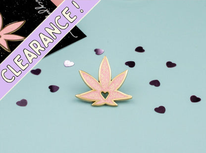 Glittery Weed Heart Enamel Pin | Stylish Pink Girly Stoner Accessory