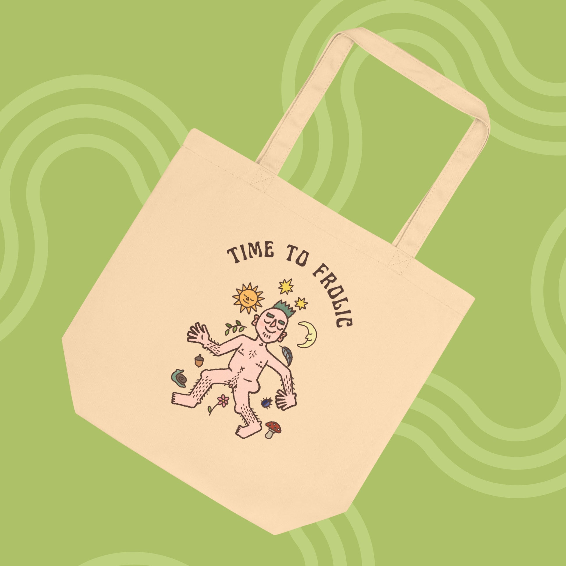 Trans Joy Tote Bag "Time To Frolic" Nature Themed Doodle LGBTQ Independent Artist