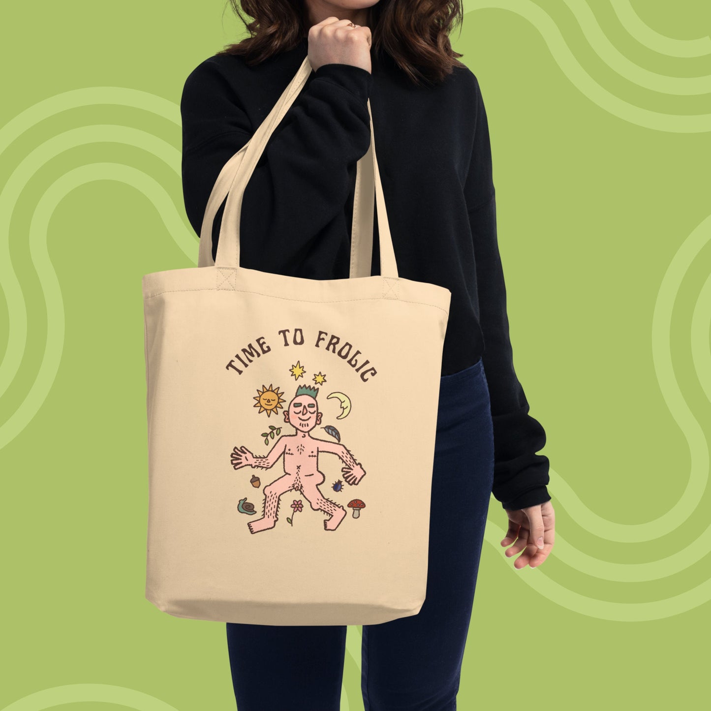 Trans Joy Tote Bag "Time To Frolic" Nature Themed Doodle LGBTQ Independent Artist