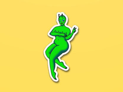 3 Boob Alien Girlie Vinyl Sticker | Cute Sexy Martian Pin-up Bumper Sticker, Curvy and Chubby Body Celebration Laptop Decal