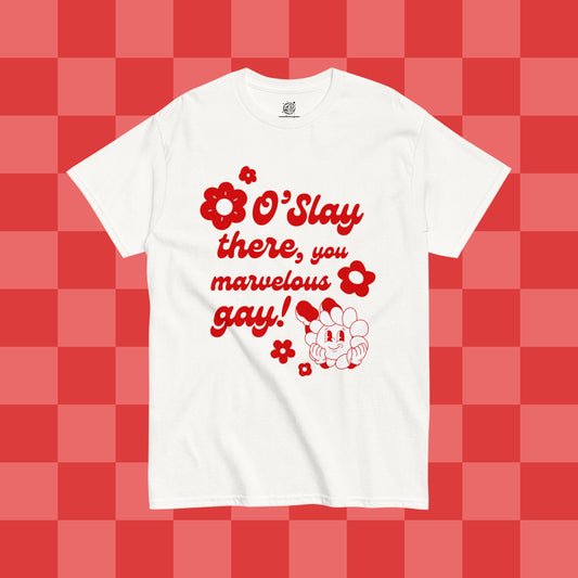 Cute Pride Slogan Tee, Gay Slay Flower Top, Gifts for Gays, Cotton White T-Shirt, LGBTQIA Apparel