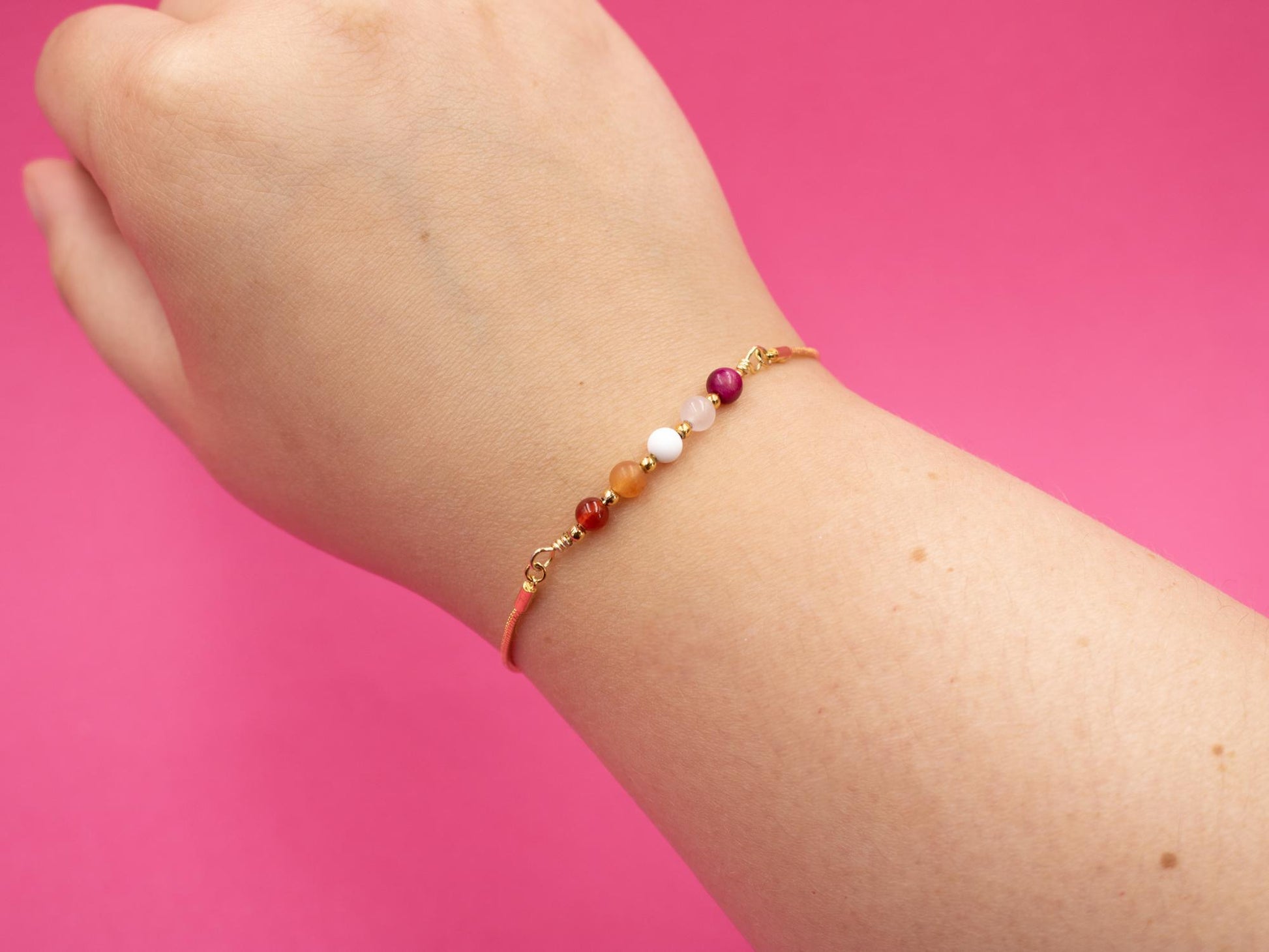 Lesbian Pride Flag Bracelet | Real Gemstones & 14k Gold Plated