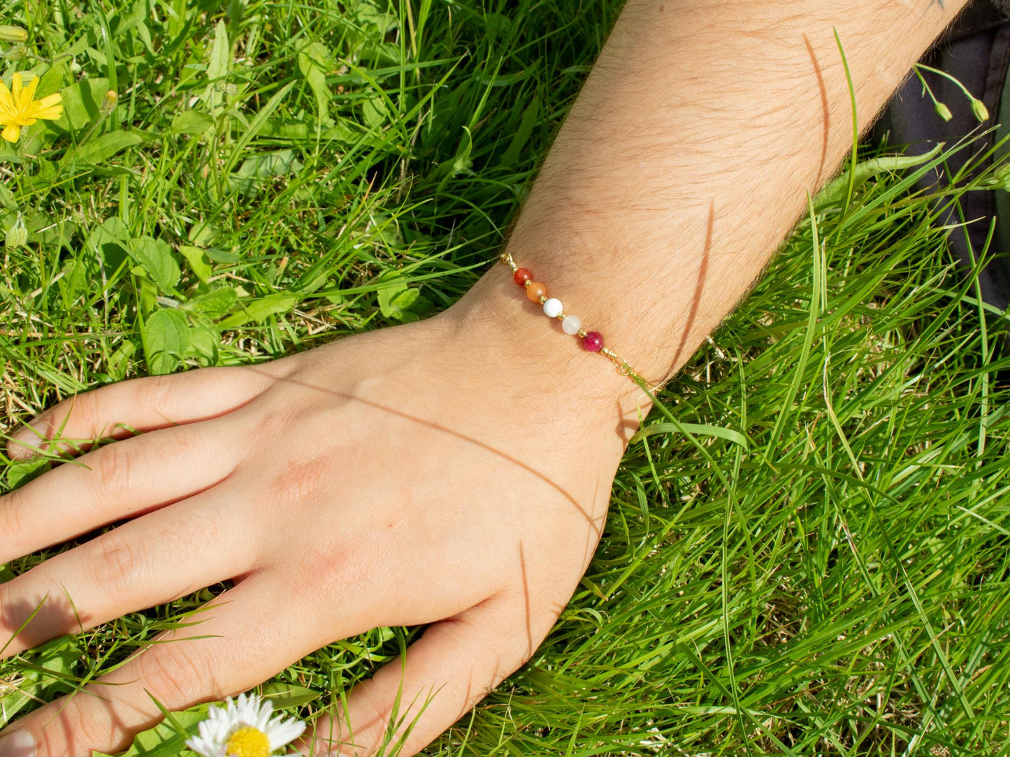 Lesbian Pride Flag Bracelet | Real Gemstones & 14k Gold Plated