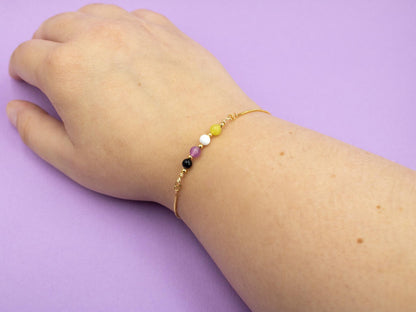 Nonbinary Pride Flag Bracelet | Real Gemstones & 14k Gold Plated