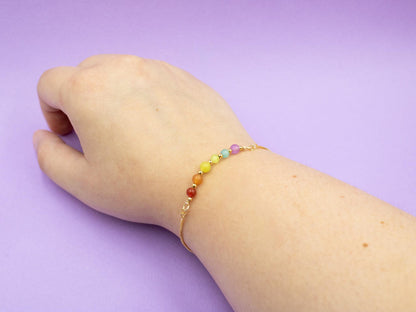 Gay Pride Flag Bracelet | Real Gemstones & 14k Gold Plated