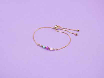 Bisexual Pride Flag Bracelet | Real Gemstones & 14k Gold Plated