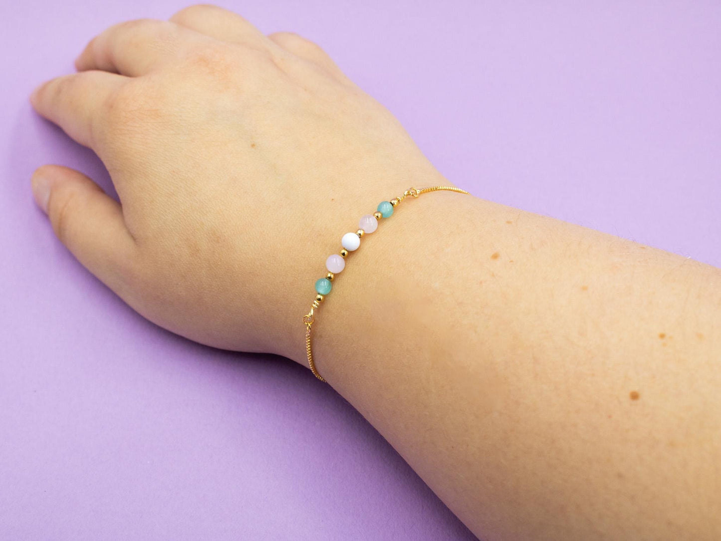 Trans Pride Flag Bracelet | Real Gemstones & 14k Gold Plated