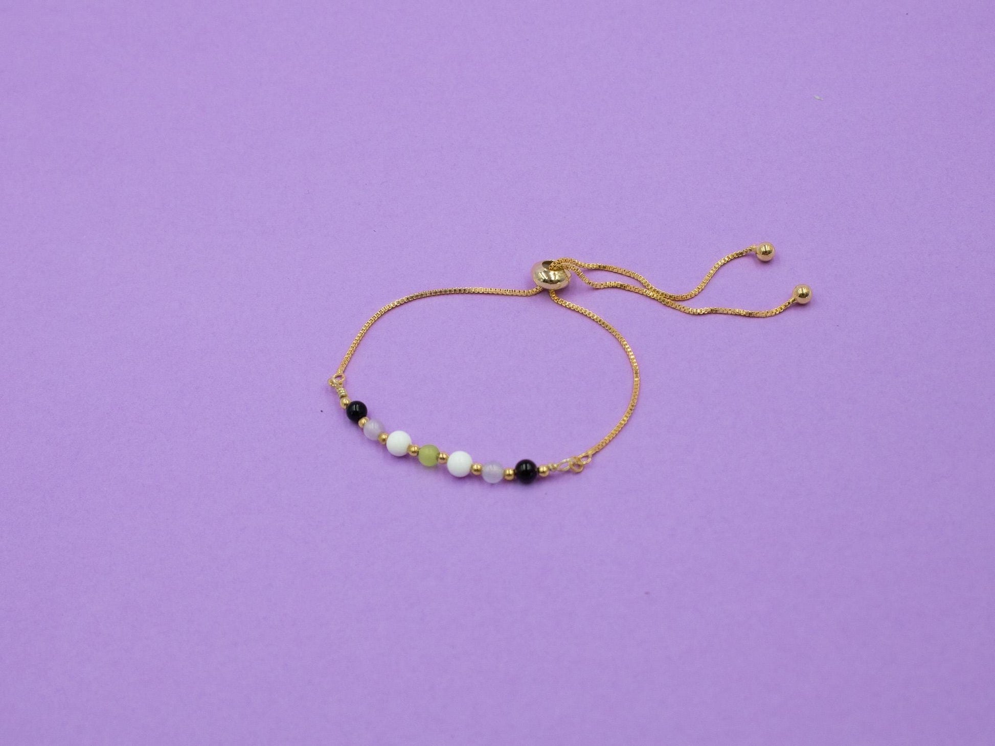 Agender Pride Flag Bracelet | Real Gemstones & 14k Gold Plated