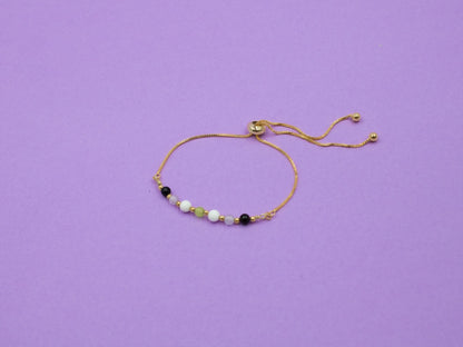 Agender Pride Flag Bracelet | Real Gemstones & 14k Gold Plated