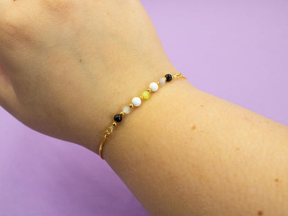 Agender Pride Flag Bracelet | Real Gemstones & 14k Gold Plated