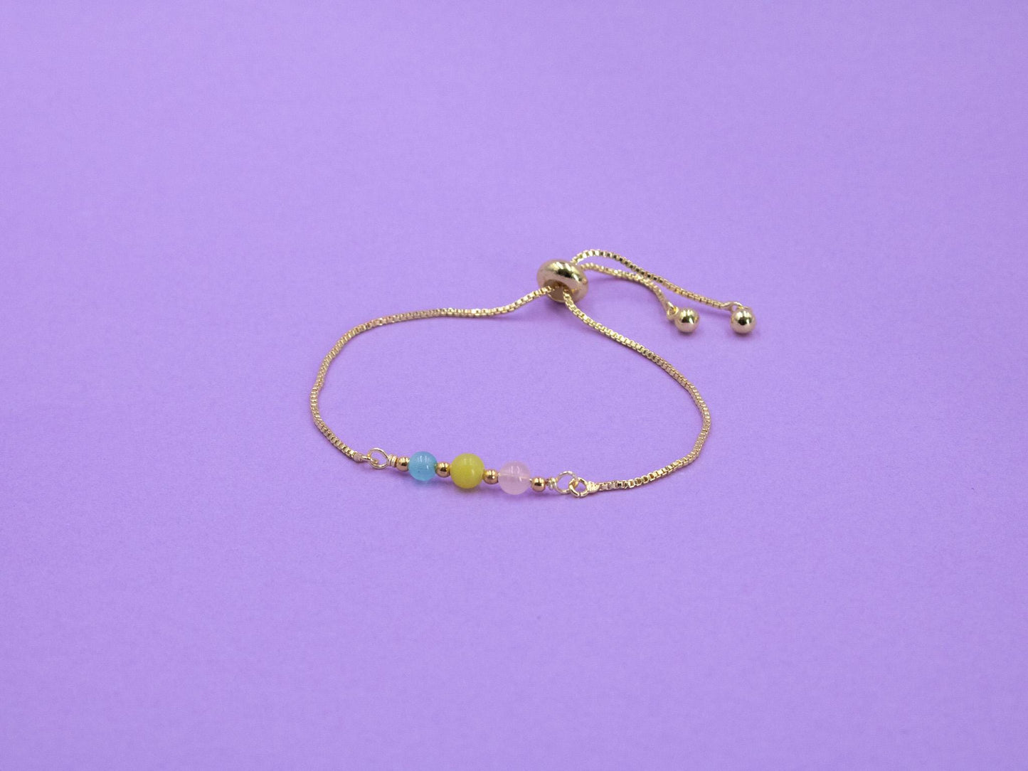 Pansexual Pride Flag Bracelet | Real Gemstones & 14k Gold Plated