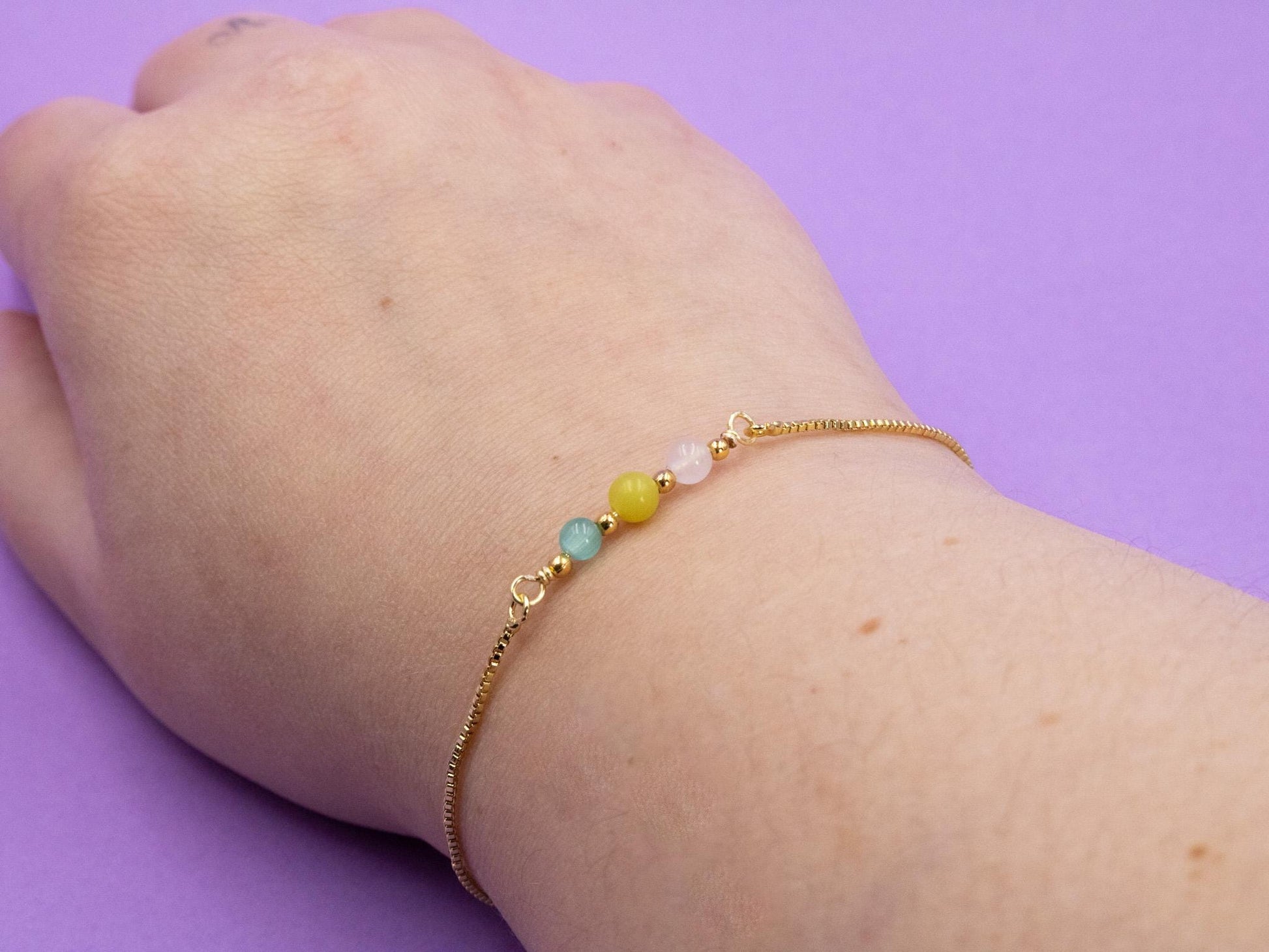 Pansexual Pride Flag Bracelet | Real Gemstones & 14k Gold Plated