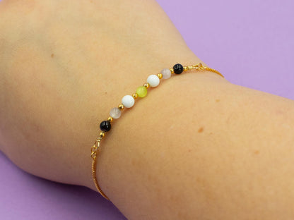 Agender Pride Flag Bracelet | Real Gemstones & 14k Gold Plated