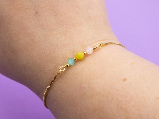 Pansexual Pride Flag Bracelet | Real Gemstones & 14k Gold Plated