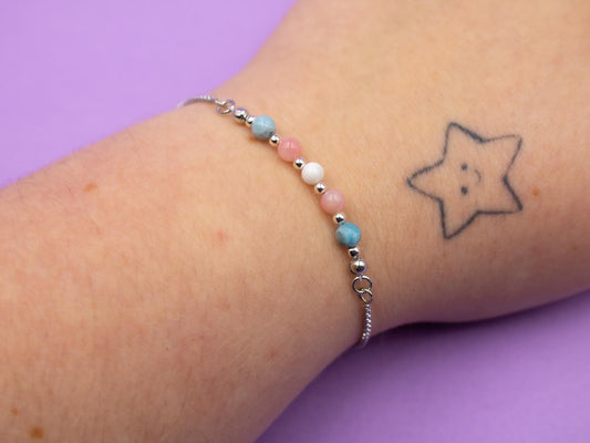 Trans Pride Flag Bracelet | Real Gemstones & Stainless Steel