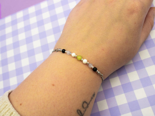 Agender Pride Flag Bracelet | Real Gemstones & Stainless Steel