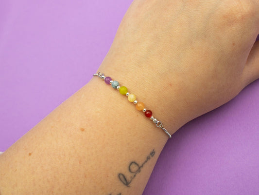 Queer Rainbow Flag Pride Bracelet | Real Gemstones & Stainless Steel