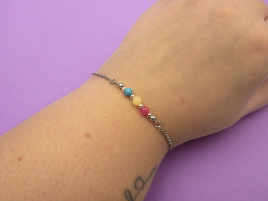 Pansexual Flag Pride Bracelet | Real Gemstones & Stainless Steel
